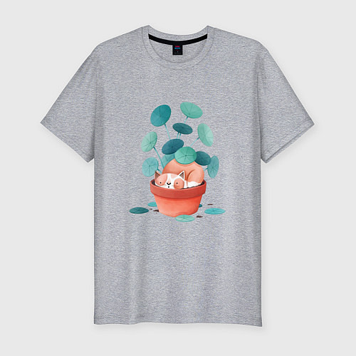 Мужская slim-футболка Котик и цветы / Меланж – фото 1