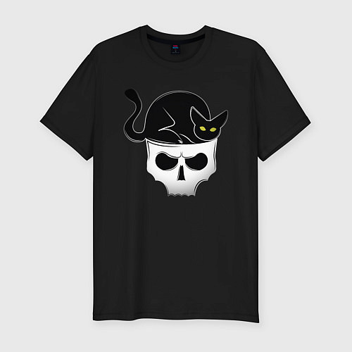 Мужская slim-футболка Skull Cat / Черный – фото 1