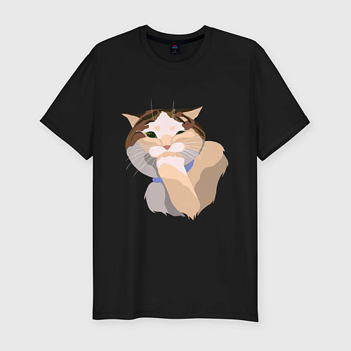 Мужская slim-футболка Подмигивающий котик / Черный – фото 1