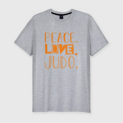 Мужская slim-футболка Мир, любовь, дзюдо