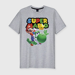 Мужская slim-футболка Марио и Йоши в полёте