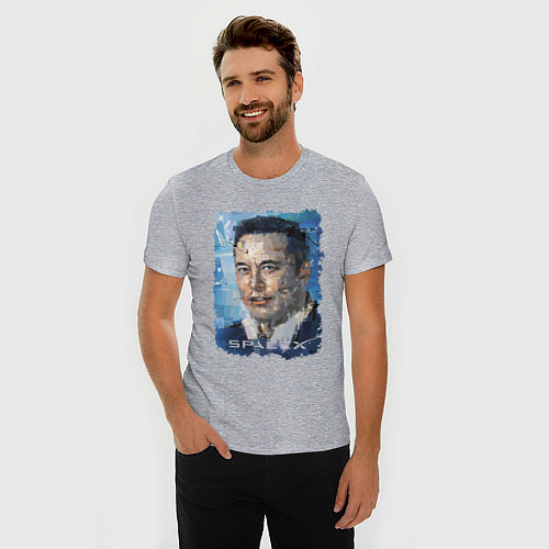 Мужская slim-футболка Elon Musk, Space X / Меланж – фото 3