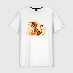 Мужская slim-футболка Тигренок и бабочки