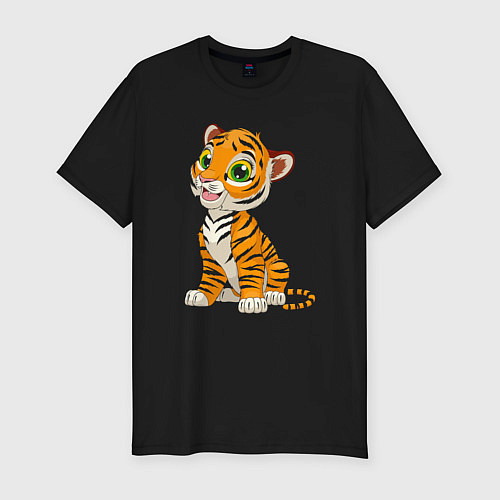 Мужская slim-футболка Малыш Тигр / Черный – фото 1