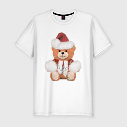 Мужская slim-футболка Новогодний медвежонок