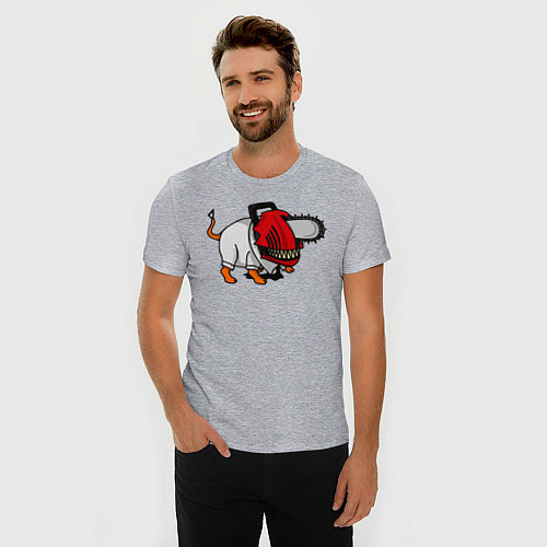 Мужская slim-футболка Дэчита Человек-бензопила / Меланж – фото 3