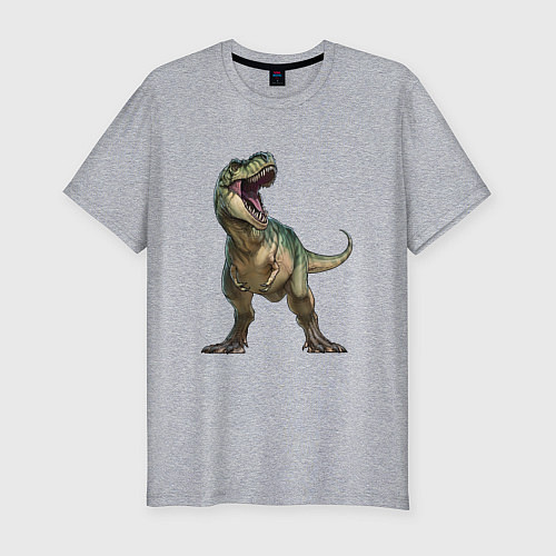 Мужская slim-футболка Тираннозавр / Меланж – фото 1
