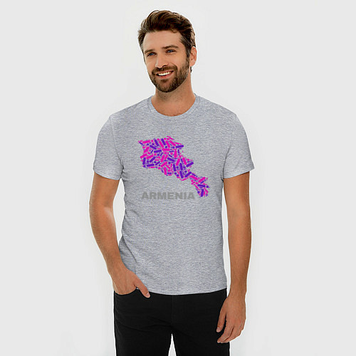 Мужская slim-футболка Карта - Армения / Меланж – фото 3