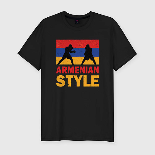 Мужская slim-футболка Армянский стиль / Черный – фото 1