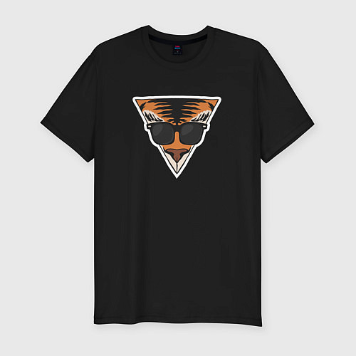Мужская slim-футболка Тигр в очках в треугольнике / Черный – фото 1