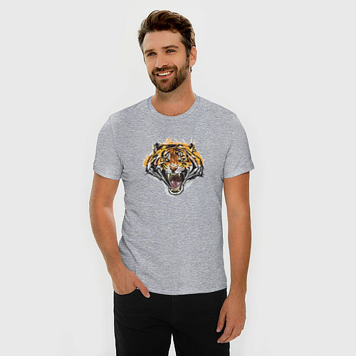Мужская slim-футболка Ярость тигра / Меланж – фото 3