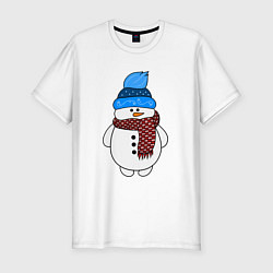 Футболка slim-fit Снеговик в шапочке, цвет: белый