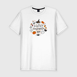 Мужская slim-футболка Happy Halloween! Boooo!!!