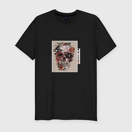 Мужская slim-футболка Blooming Skull / Черный – фото 1