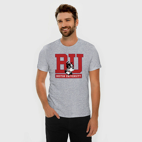 Мужская slim-футболка Boston University / Меланж – фото 3