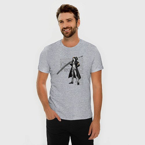 Мужская slim-футболка Трафальгар Ло из Ван Пис / Меланж – фото 3