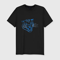 Футболка slim-fit Контур головы синего тигра, арт лайн, цвет: черный