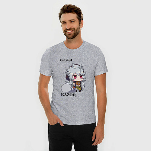 Мужская slim-футболка Геншин импакт РэйзорGenshin / Меланж – фото 3