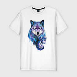 Мужская slim-футболка Волк акварель