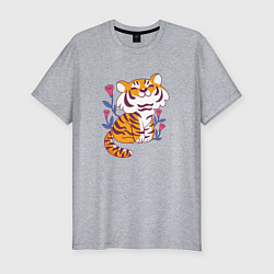 Футболка slim-fit Cute little tiger cub, цвет: меланж