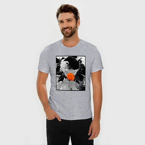 Мужская slim-футболка Моб Психо 100 с цветком в рамке 3 сезон / Меланж – фото 3