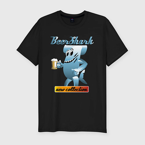 Мужская slim-футболка Акула с кружкой пива / Черный – фото 1