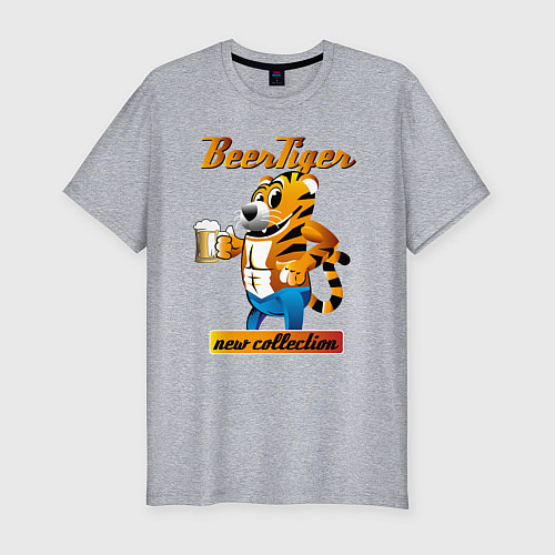 Мужская slim-футболка Тигры тоже любят пиво / Меланж – фото 1