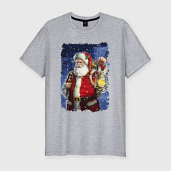 Мужская slim-футболка Santa Claus shines a lantern