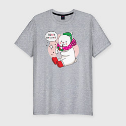 Мужская slim-футболка Счастливого Рождества! Медвежонок