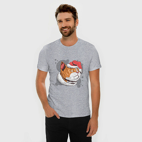 Мужская slim-футболка Christmas Cat / Меланж – фото 3