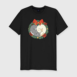 Футболка slim-fit Новый год Котики, цвет: черный