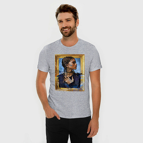 Мужская slim-футболка Милая Зендая в рамке / Меланж – фото 3