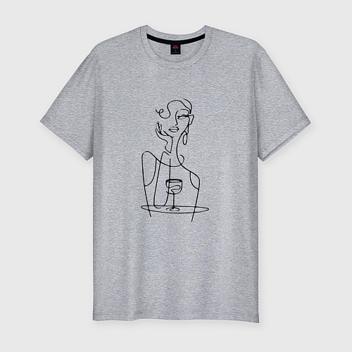 Мужская slim-футболка Девушка с вином / Меланж – фото 1