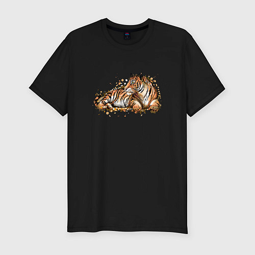 Мужская slim-футболка Тигр лежит / Черный – фото 1