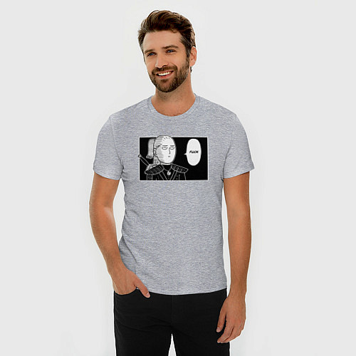 Мужская slim-футболка Любимое слово Геральта FUCK / Меланж – фото 3