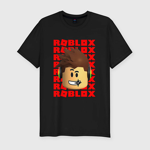Мужская slim-футболка ROBLOX RED LOGO LEGO FACE / Черный – фото 1