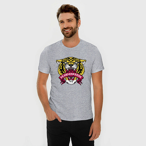 Мужская slim-футболка Бесстрашный гордый тигр / Меланж – фото 3