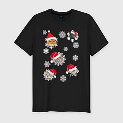 Мужская slim-футболка Новогодние Коты в Шапках