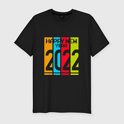 Футболка slim-fit 2022 Happy New year новый год, цвет: черный