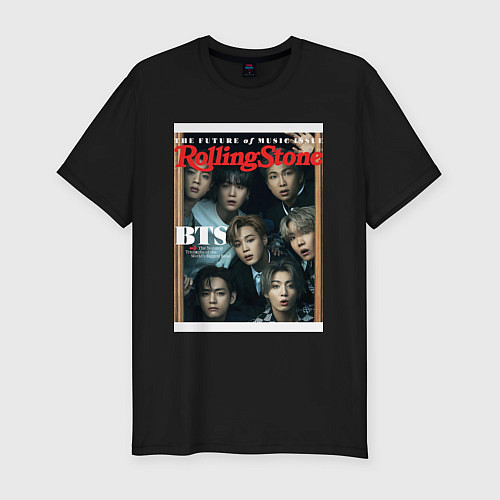 Мужская slim-футболка BTS БТС на обложке журнала / Черный – фото 1