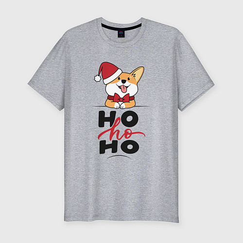Мужская slim-футболка Corgi Ho ho Ho / Меланж – фото 1