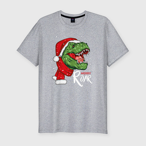 Мужская slim-футболка T-rex Merry Roar / Меланж – фото 1