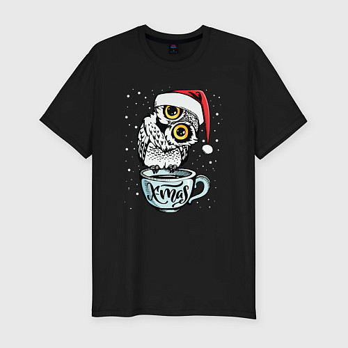Мужская slim-футболка X-mas Owl / Черный – фото 1