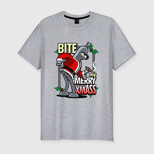 Мужская slim-футболка Bite my merry xmASS / Меланж – фото 1