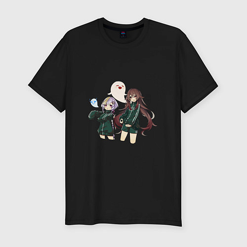 Мужская slim-футболка Ху Тао и Ци Ци играют в кальмара / Черный – фото 1