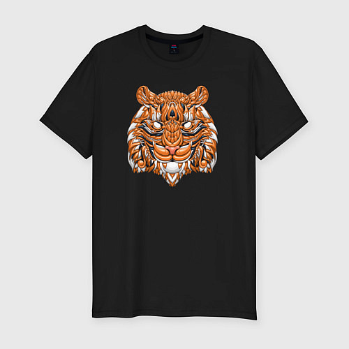 Мужская slim-футболка Голова тигра в геометрии / Черный – фото 1