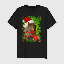 Мужская slim-футболка Капибара happy new year capybara новый год