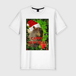 Мужская slim-футболка Капибара happy new year capybara новый год