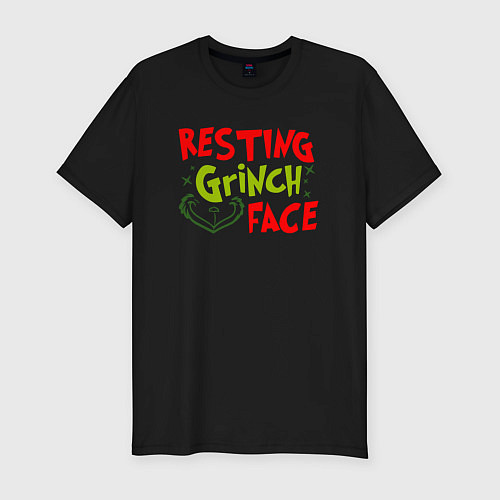 Мужская slim-футболка Resting Grinch Face Новогодний / Черный – фото 1
