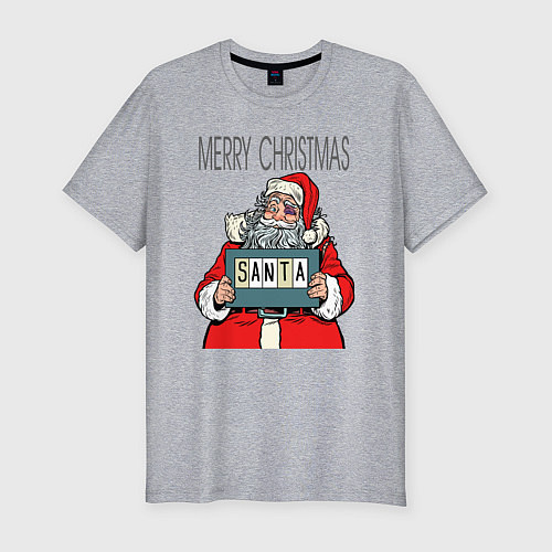 Мужская slim-футболка Merry Christmas: Санта с синяком / Меланж – фото 1